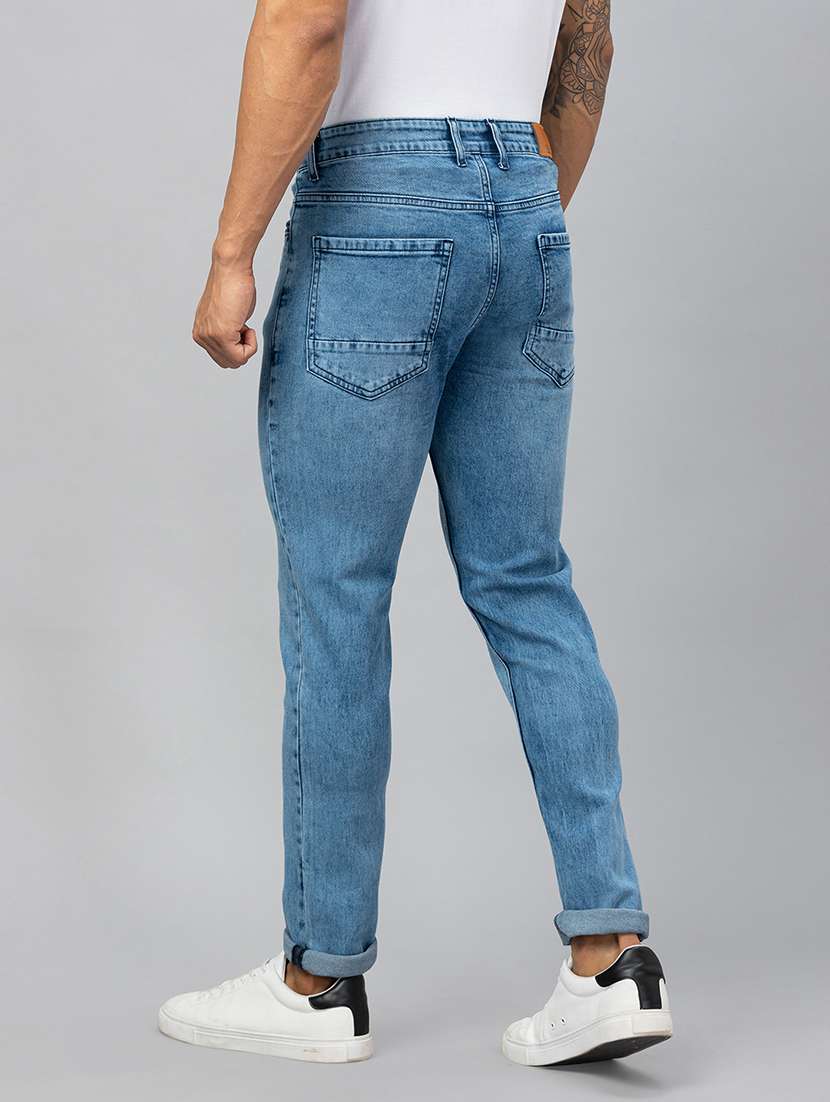 men blue cotton plain jeans - 20023819 - Standard Image - 2