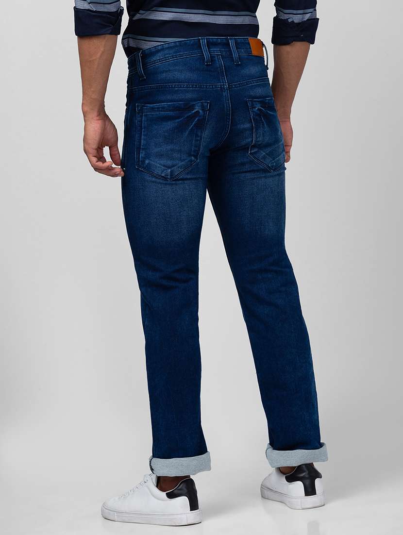 men blue cotton plain jeans - 20023821 - Standard Image - 2