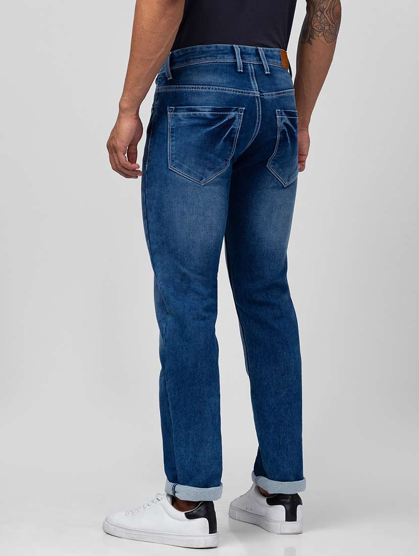 men blue cotton plain jeans - 20023822 - Standard Image - 2