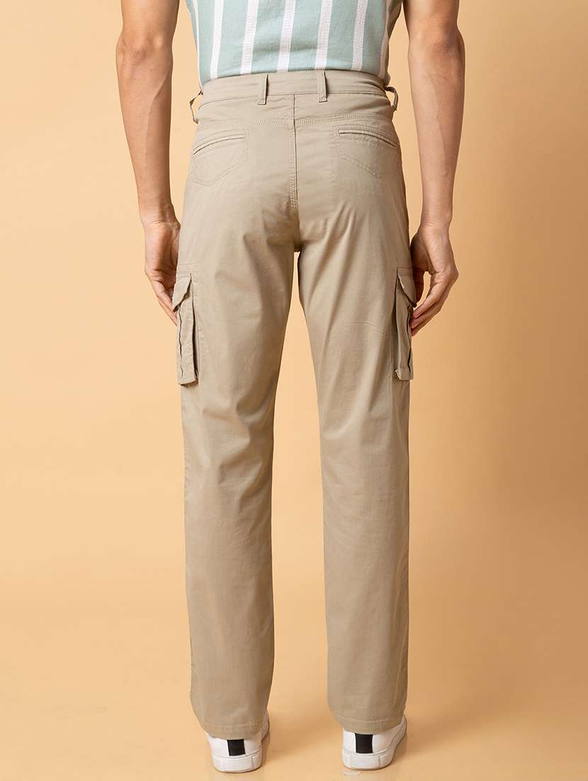 globus women beige mid rise slim fit flat front cargo trousers - 20023852 - Standard Image - 2