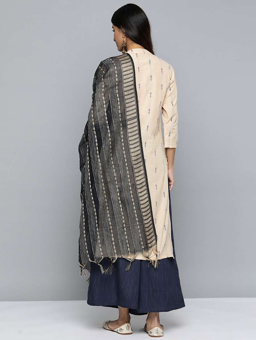 navy kurta palazzo dupatta set - 20024795 -  Standard Image - 2