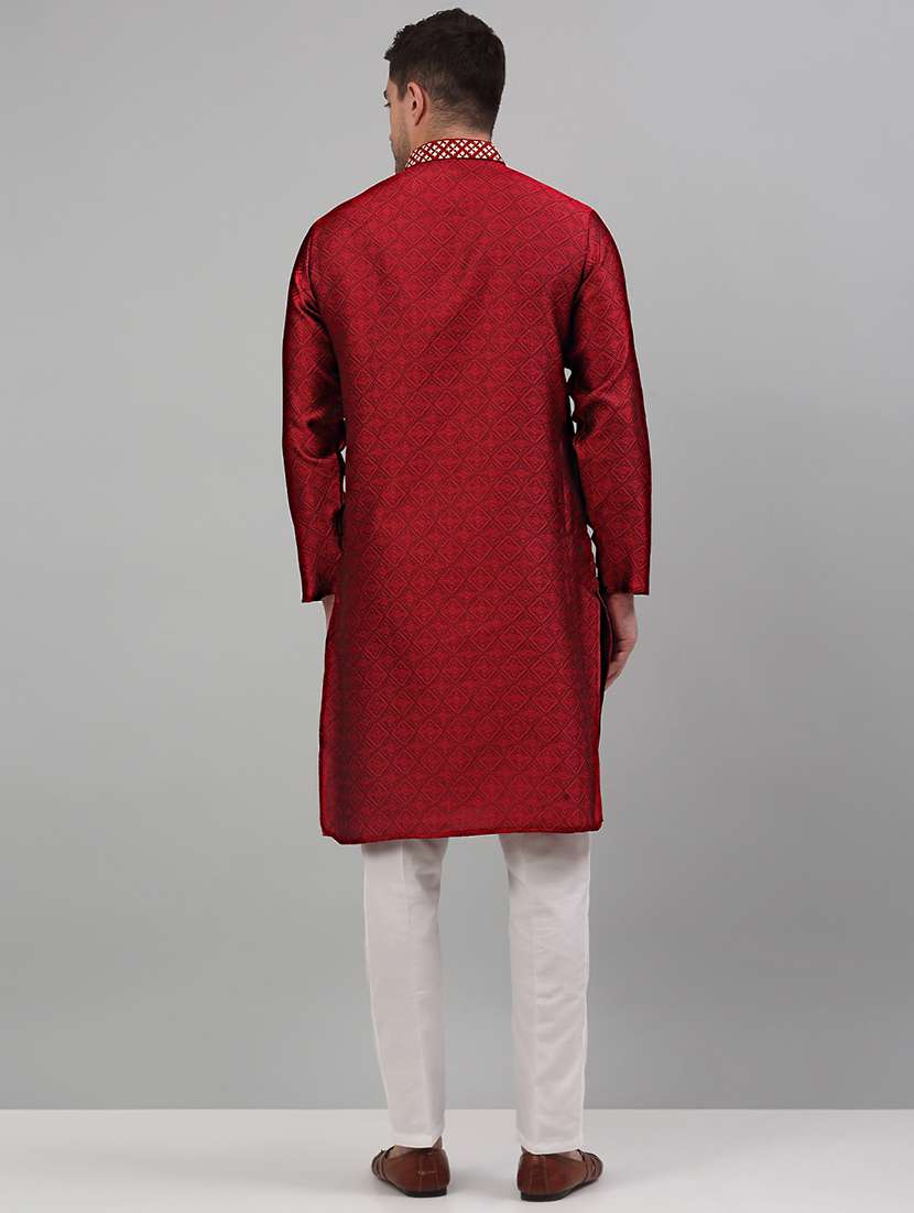 maroon silk blend kurta pyjama ethnic wear set - 20024824 -  Standard Image - 2