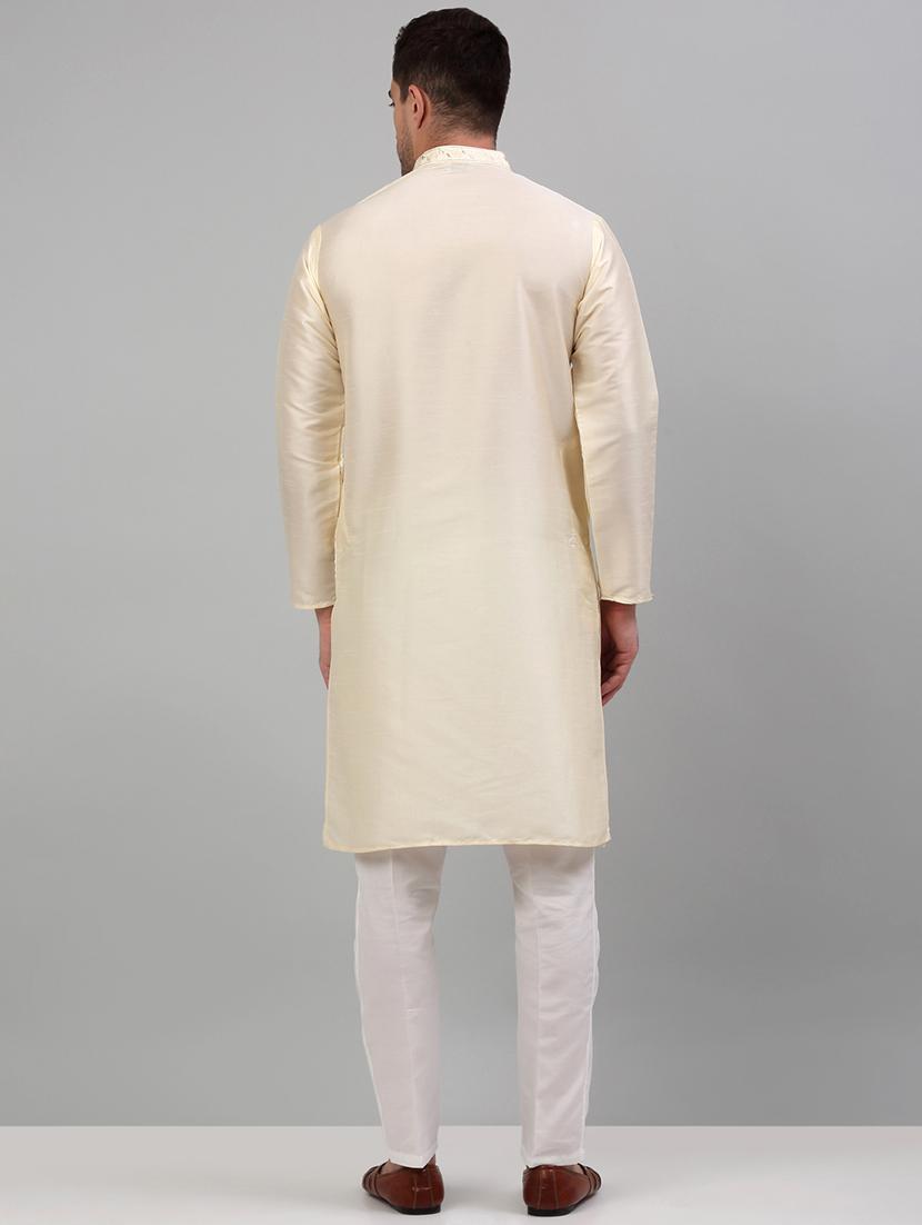 cream silk blend kurta pyjama ethnic wear set - 20024825 - Standard Image - 2