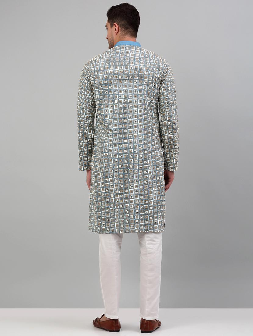 blue cotton kurta pyjama ethnic wear set - 20024828 - Standard Image - 2