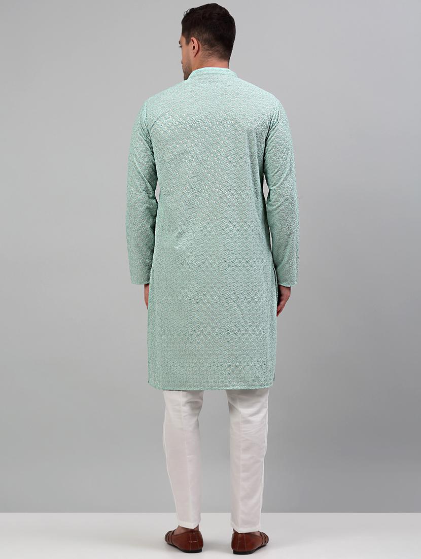 green cotton kurta pyjama ethnic wear set - 20024831 - Standard Image - 2