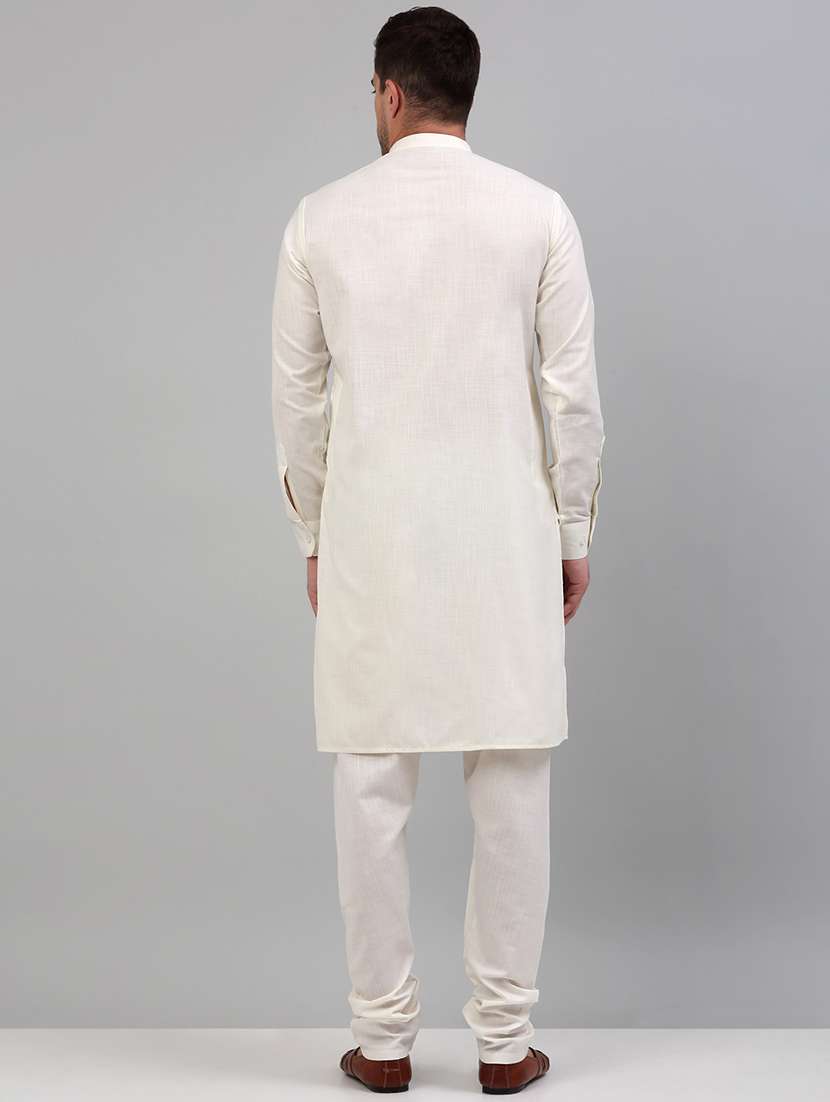 white cotton blend kurta pyjama ethnic wear set - 20024834 -  Standard Image - 2