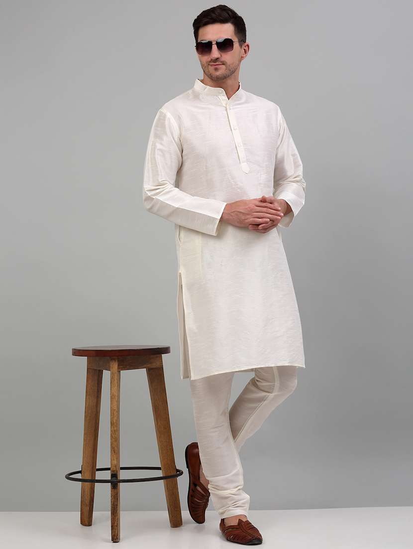 white dupion kurta pyjama ethnic wear set