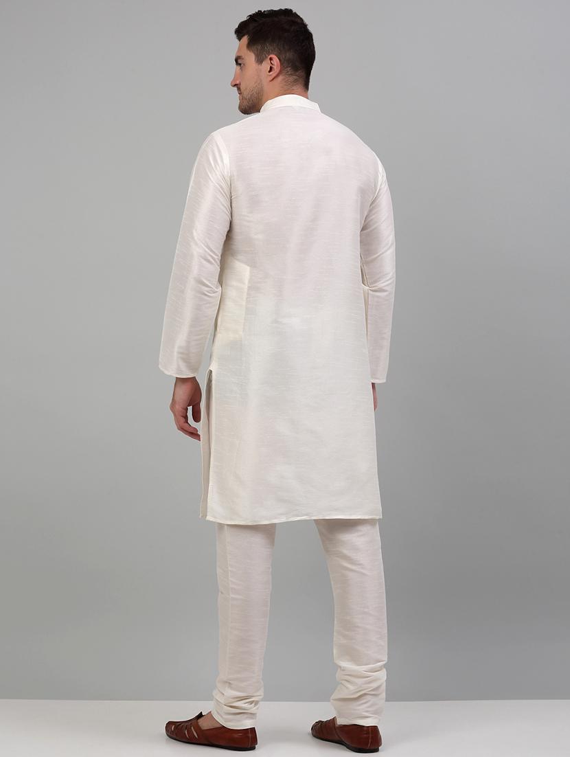 white dupion kurta pyjama ethnic wear set - 20024835 - Standard Image - 2