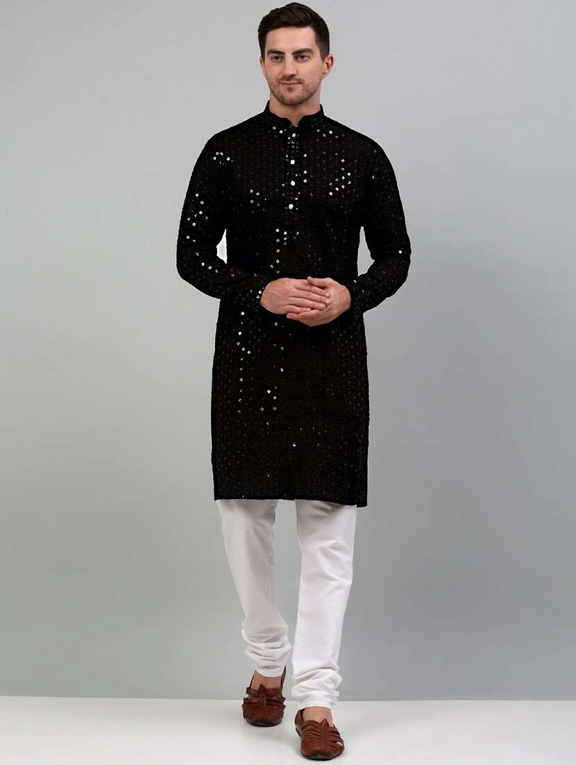 black cotton kurta pyjama ethnic wear set