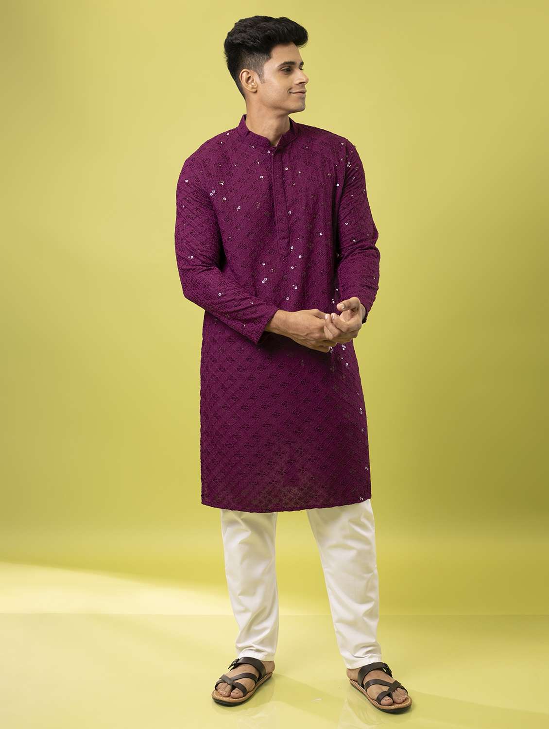 purple viscose kurta pyjama ethnic wear set