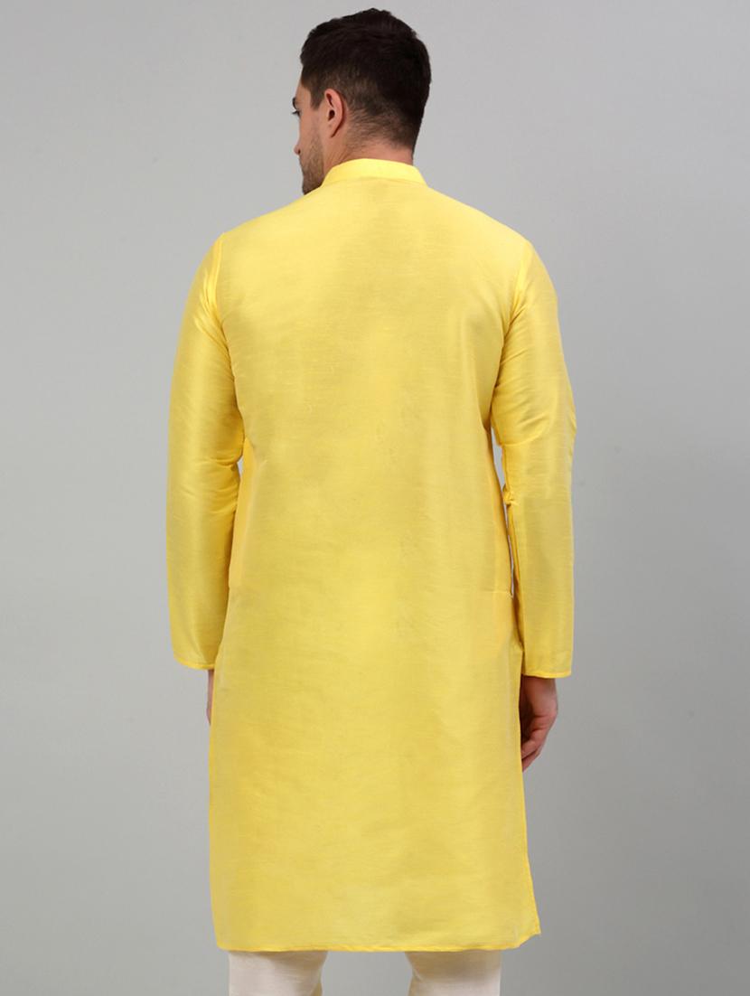 yellow dupion long kurta - 20024853 - Standard Image - 2