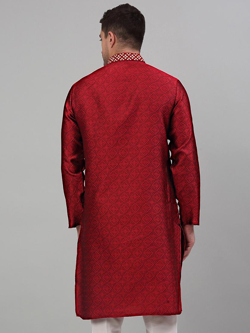 red silk blend long kurta - 20024859 - Standard Image - 2