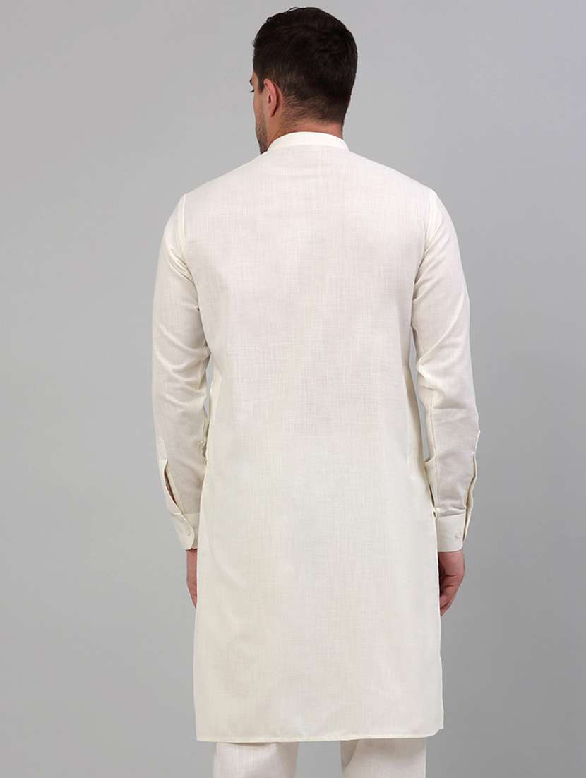 white cotton blend long kurta - 20024869 -  Standard Image - 2