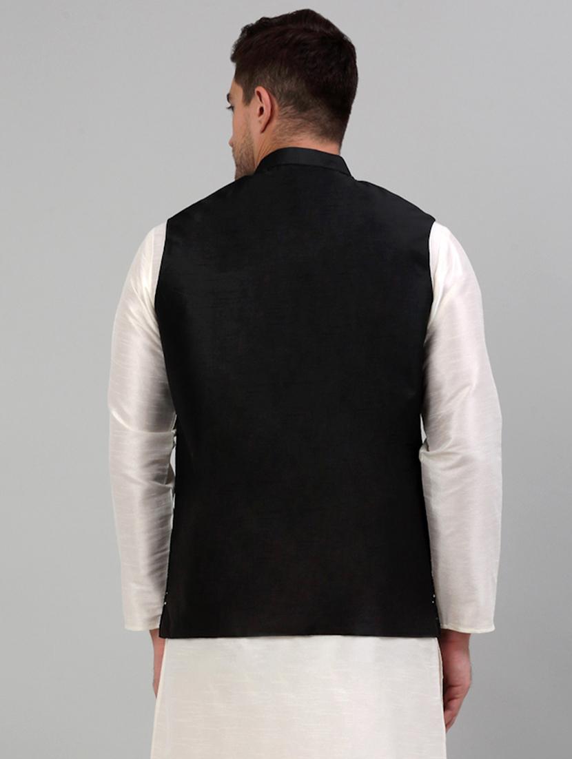 black embroidered nehru jacket - 20024878 - Standard Image - 2