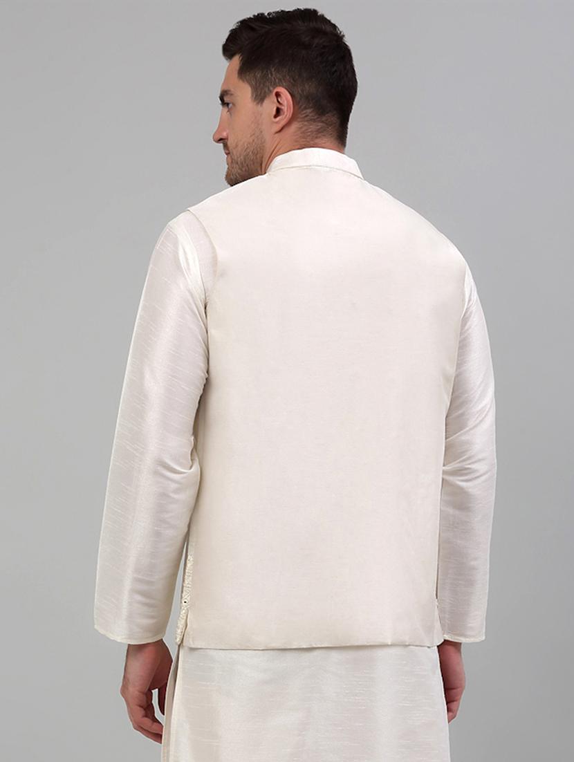 white silk blend nehru jacket - 20024881 - Standard Image - 2
