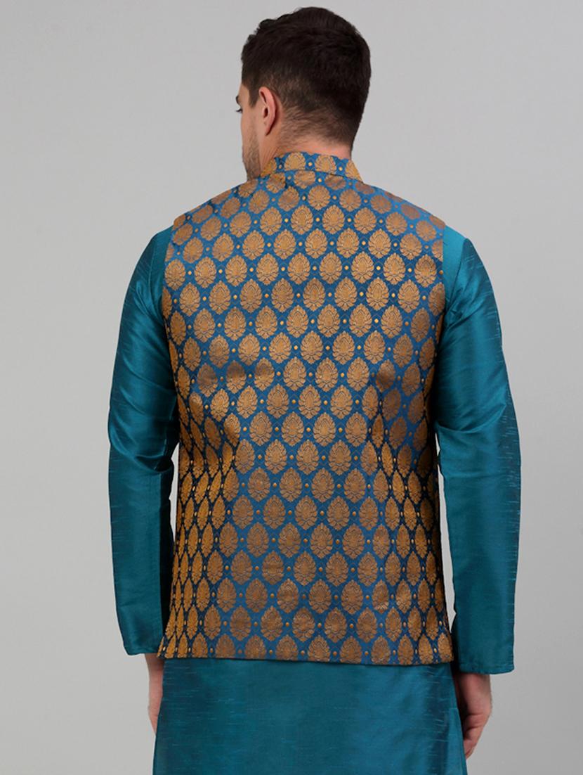 blue silk blend nehru jacket - 20024885 - Standard Image - 2