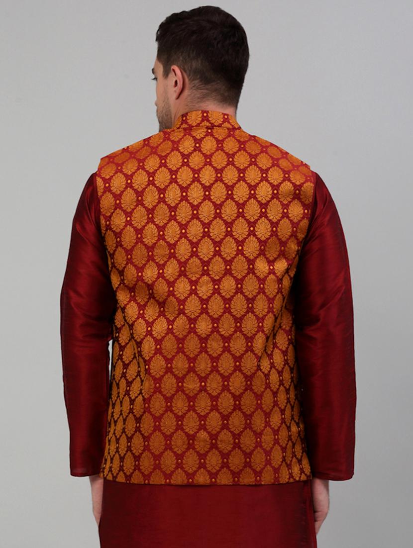 red silk blend nehru jacket - 20024886 - Standard Image - 2