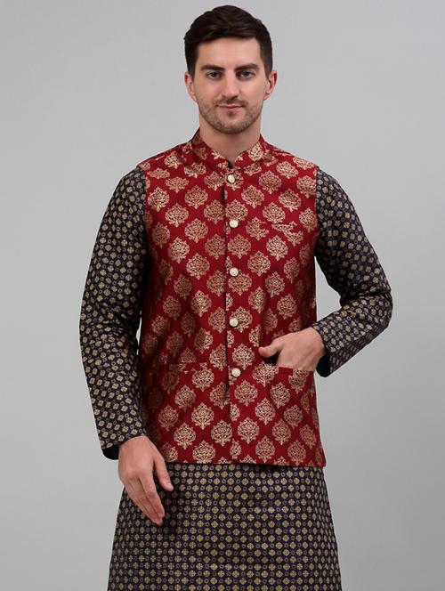 red silk blend nehru jacket - 20024889 - Standard Image - 0