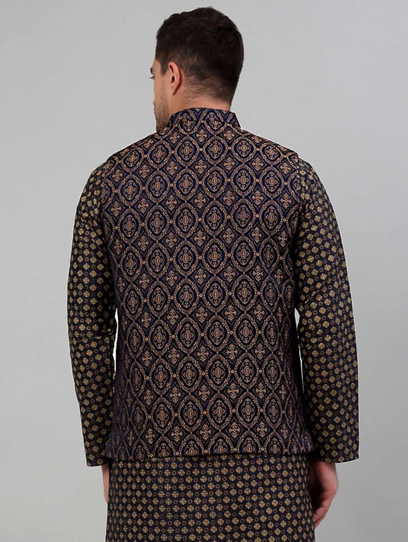 navy blue silk blend nehru jacket - 20024891 -  Standard Image - 2