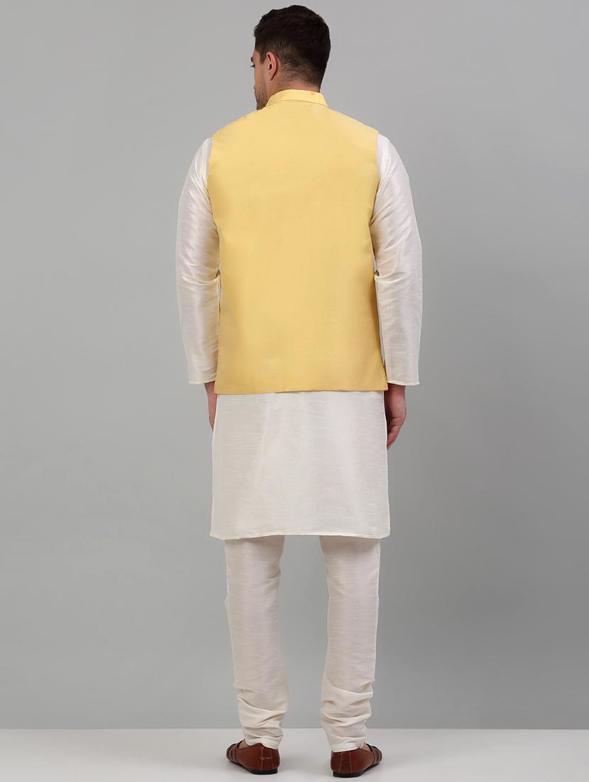 yellow silk blend kurta pyjama with jacket ethnic wear set - 20024907 - Standard Image - 2