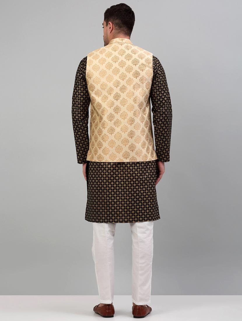 cream silk blend kurta pyjama with jacket ethnic wear set - 20024911 - Standard Image - 2