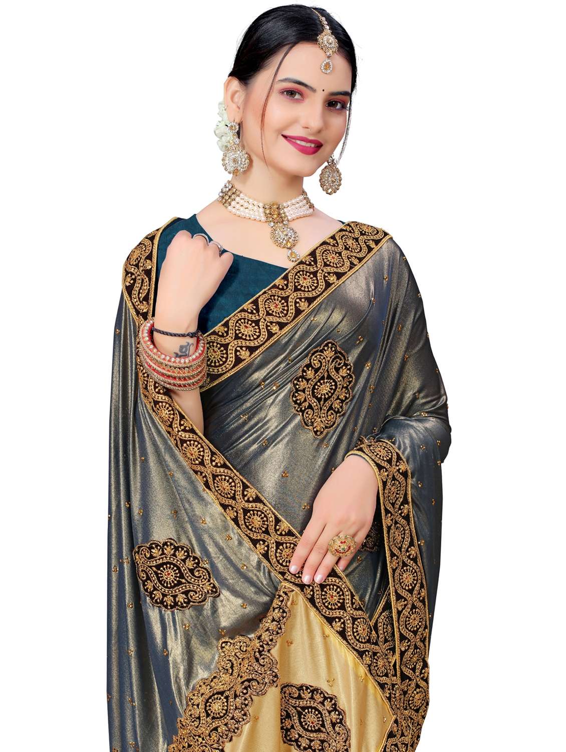 self design embroidered saree with blouse - 20025253 - Standard Image - 2
