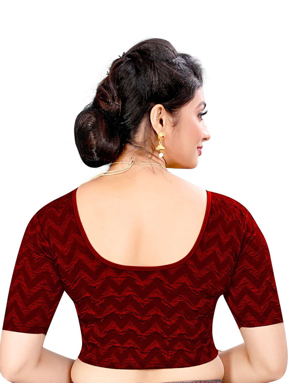 women maroon round neck short sleeves blouse - 20025352 - Standard Image - 2