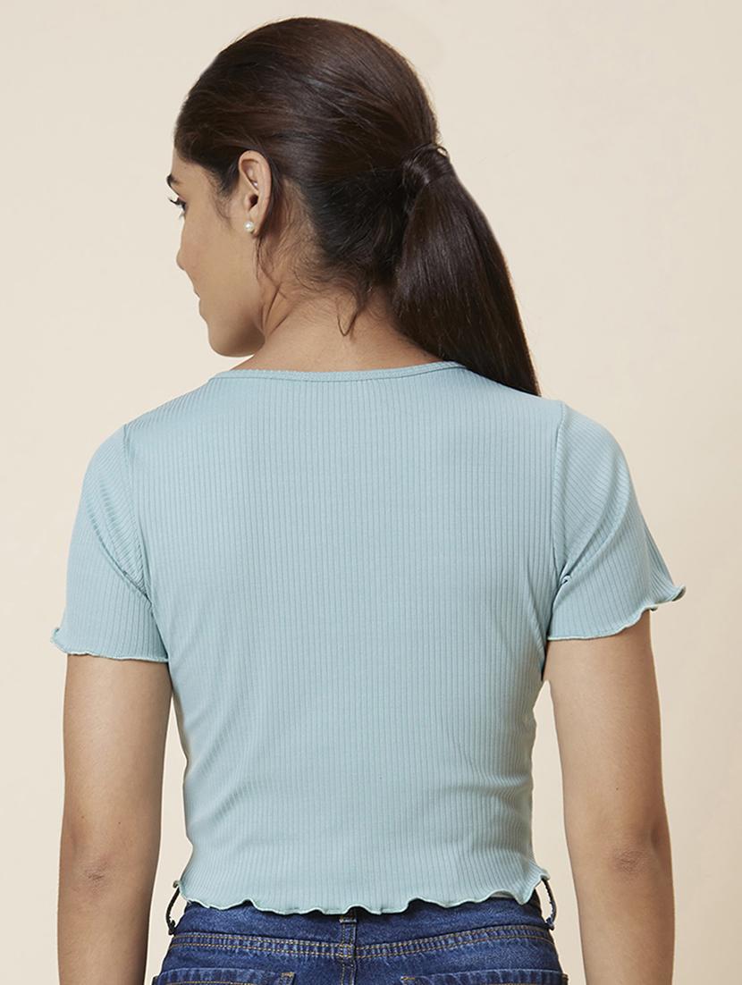 women's crop v neck top - 20025437 - Standard Image - 2