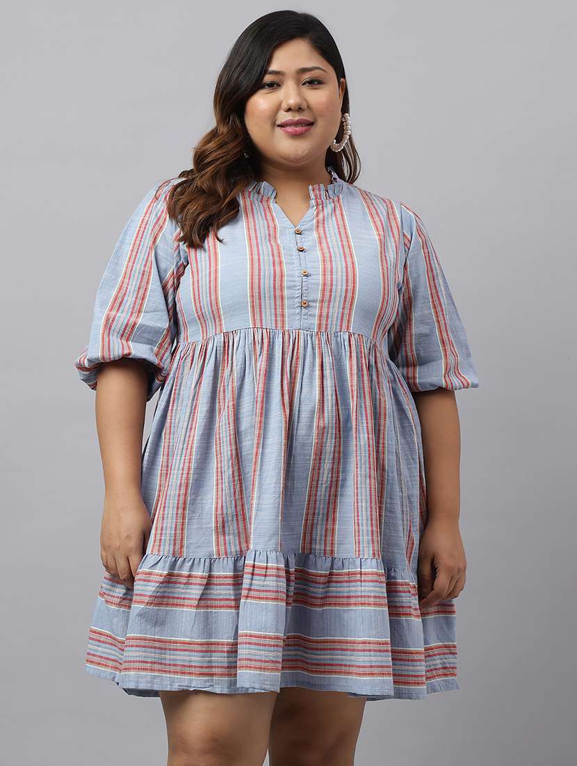 blue cotton fit & flare dress - 20025492 - Zoom Image - 0