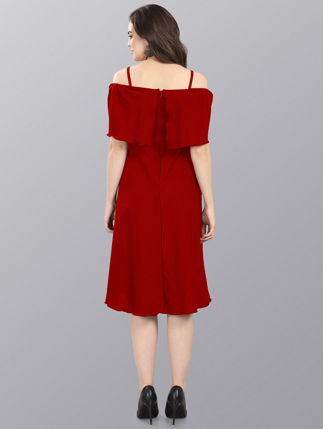 red crepe fit & flare dress - 20026144 - Standard Image - 2