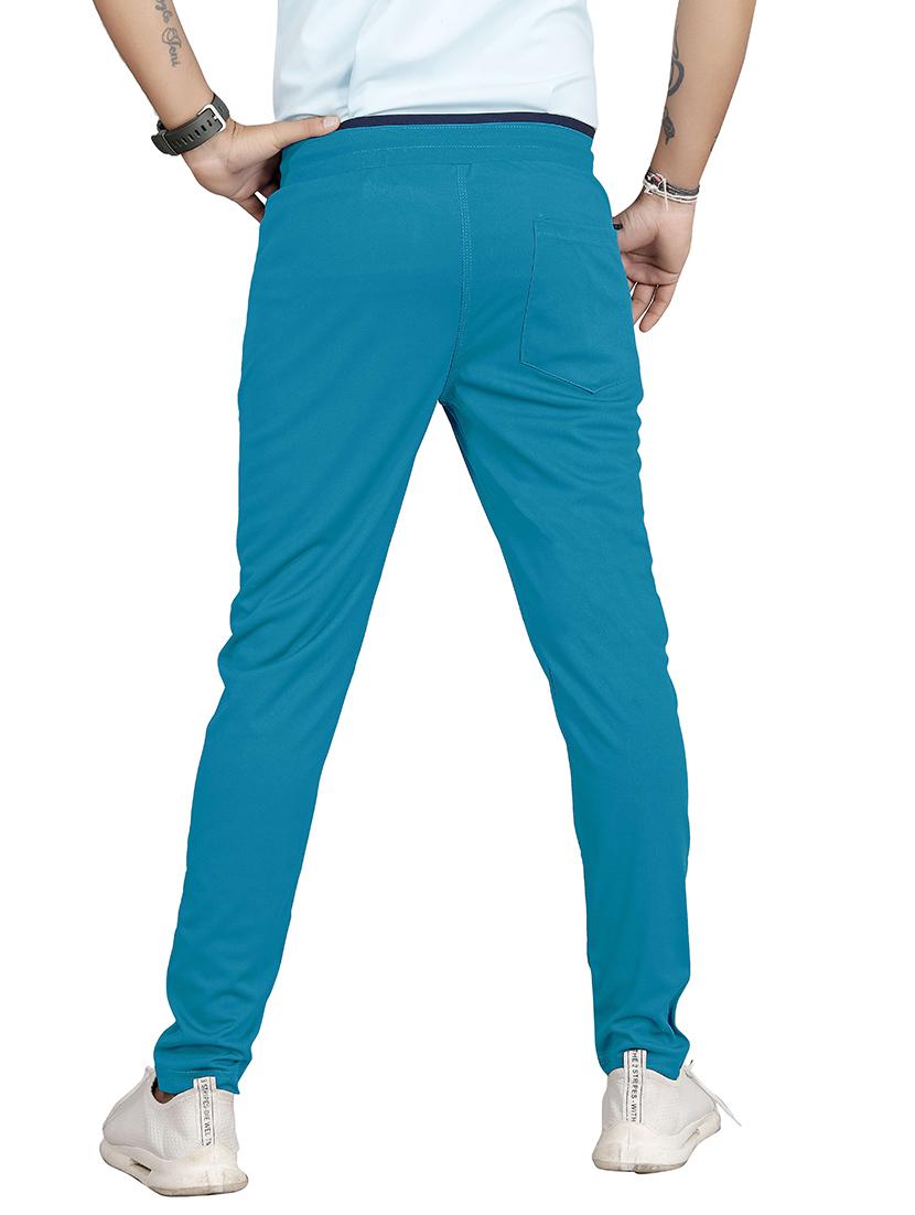 blue cotton blend full length track pant - 20026168 - Standard Image - 2