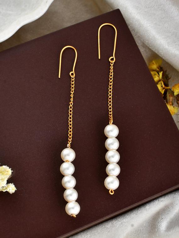 white brass drop earring - 20026836 -  Zoom Image - 0