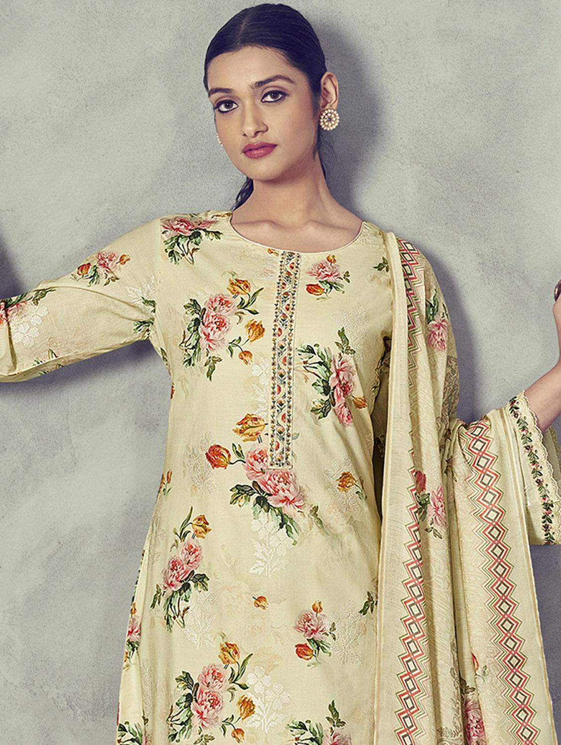 yellow round neck unstitched suits - 20027694 - Standard Image - 2