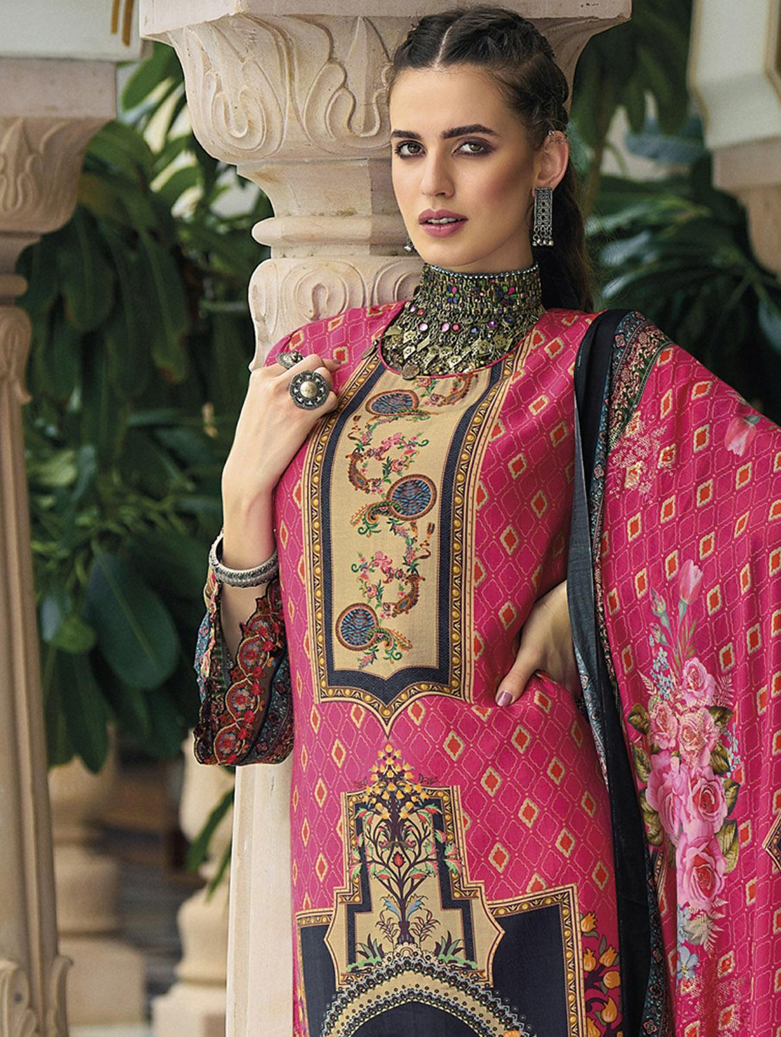 pink round neck unstitched suits - 20027697 - Standard Image - 2