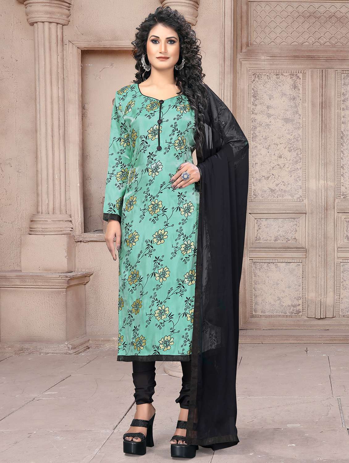 printed unstitched churidaar suits