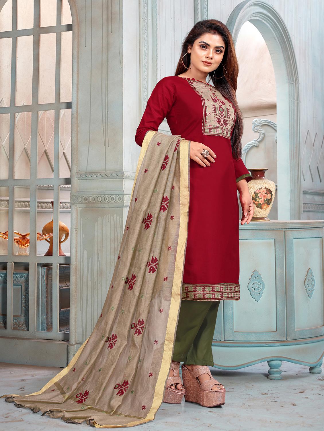 round neck unstitched straight pant suits - 20029487 - Standard Image - 2