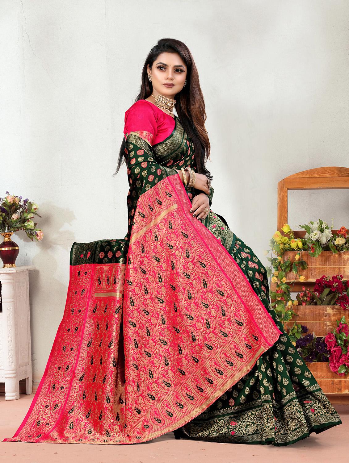 women's self design dark green colored saree with blouse - 20029512 - Standard Image - 2
