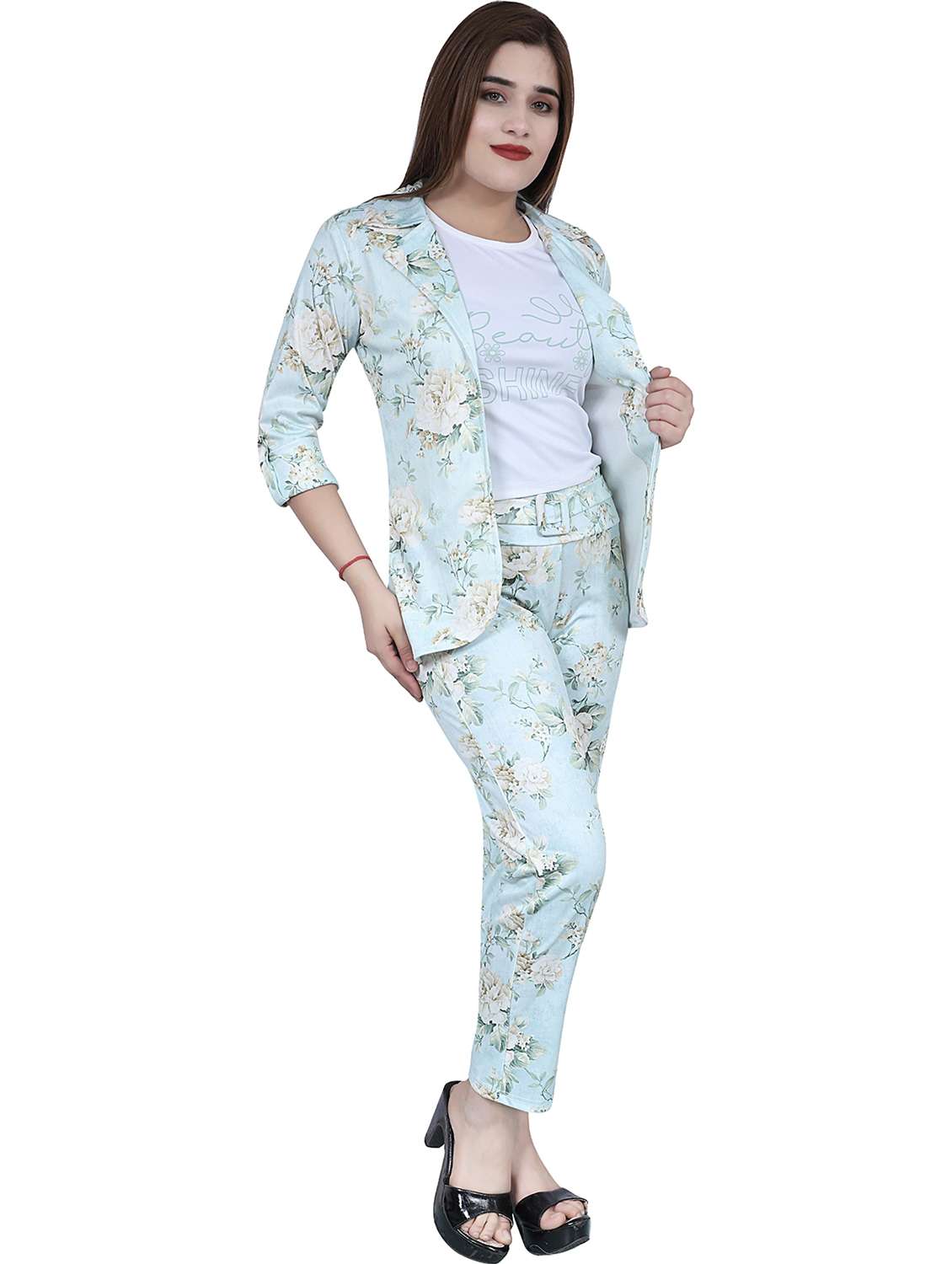 blue printed single breast blazers - 20031208 -  Standard Image - 2