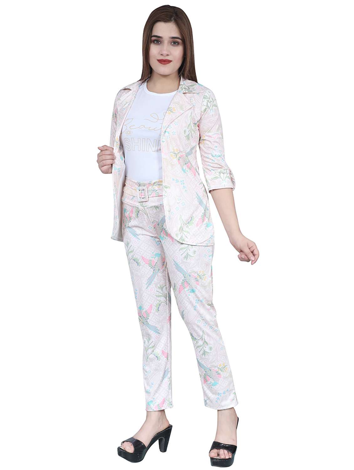 beige printed single breast blazers - 20031209 -  Standard Image - 2