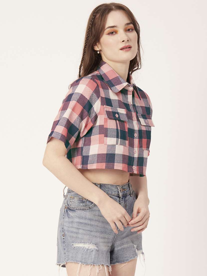 blue cotton crop shirt - 20031243 -  Standard Image - 2