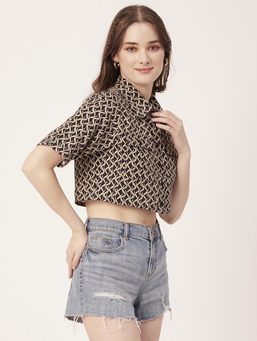 black cotton crop shirt - 20031246 - Standard Image - 2