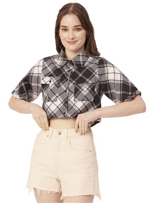 black cotton crop shirt - 20031247 -  Standard Image - 0