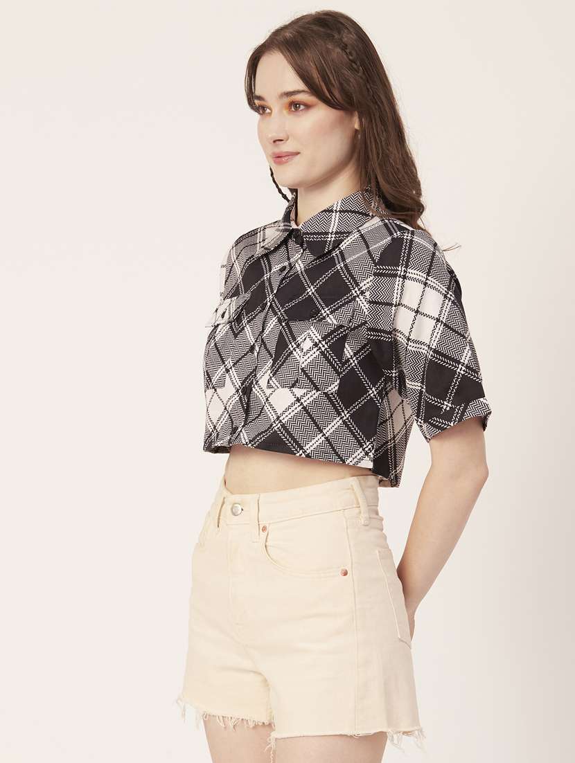 black cotton crop shirt - 20031247 -  Standard Image - 2