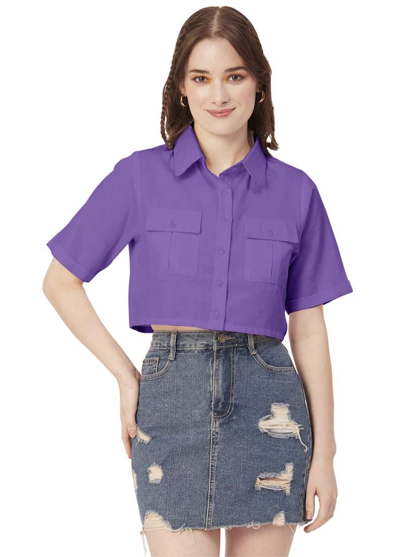 purple cotton crop shirt