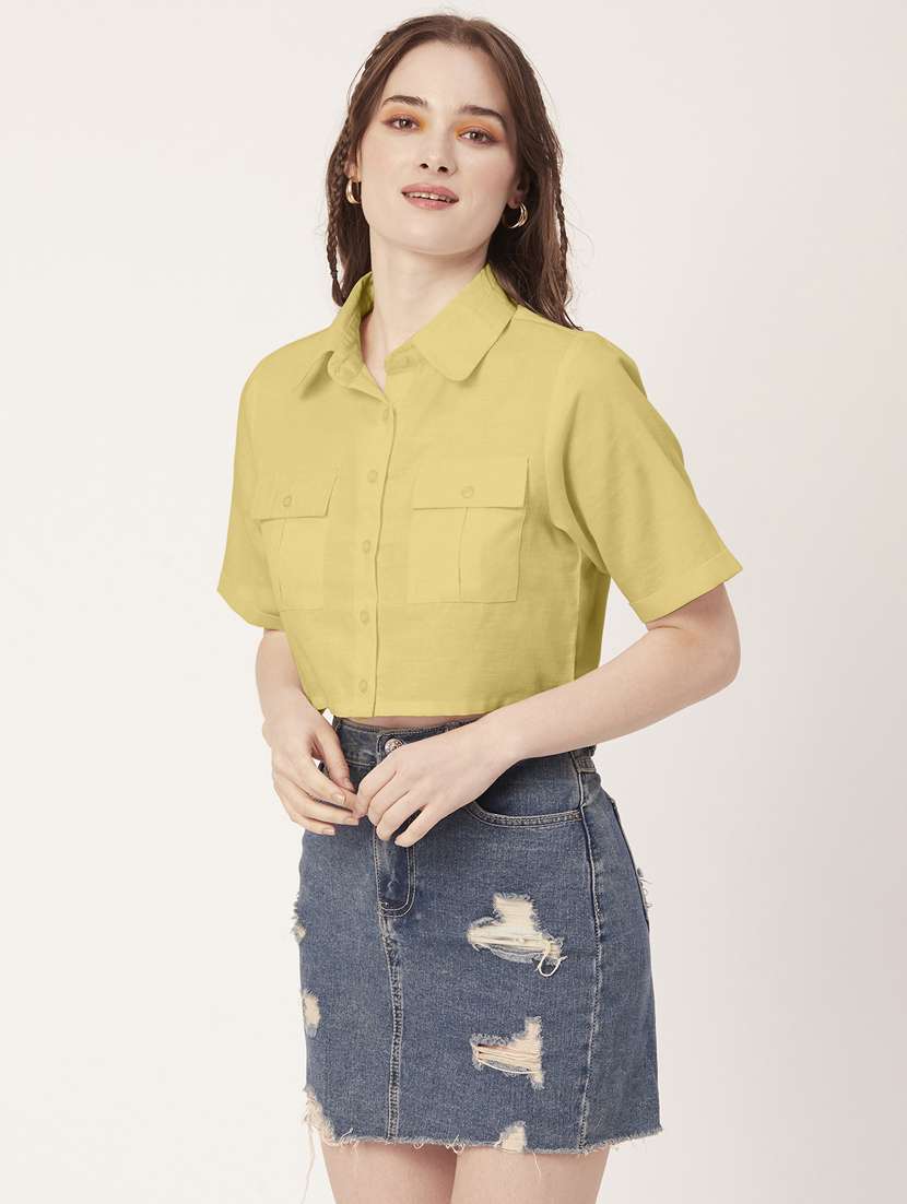 yellow cotton crop shirt - 20031251 - Standard Image - 2