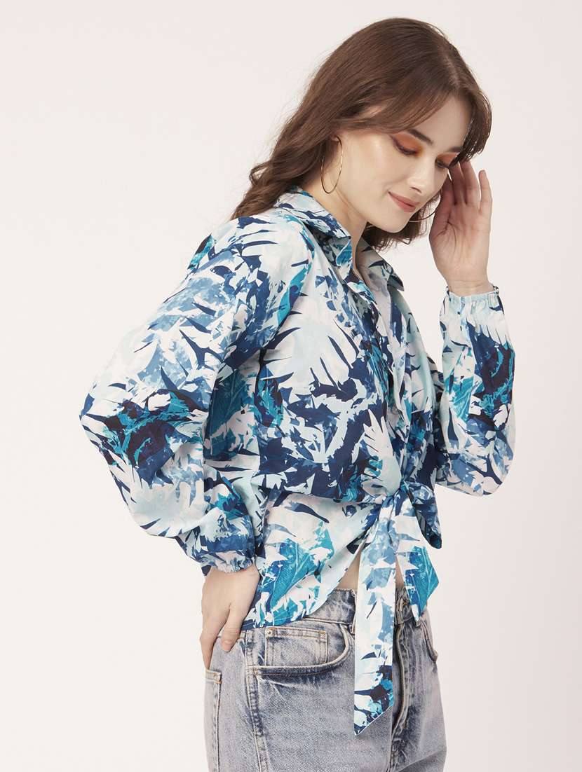 blue cotton blend crop shirt - 20031252 -  Standard Image - 2