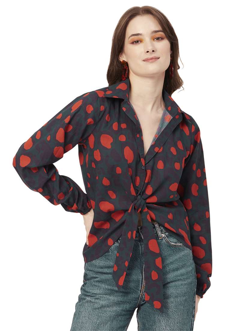 green cotton blend crop shirt