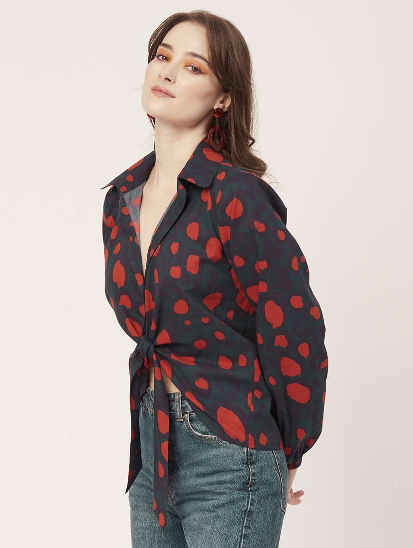 green cotton blend crop shirt - 20031253 - Standard Image - 2