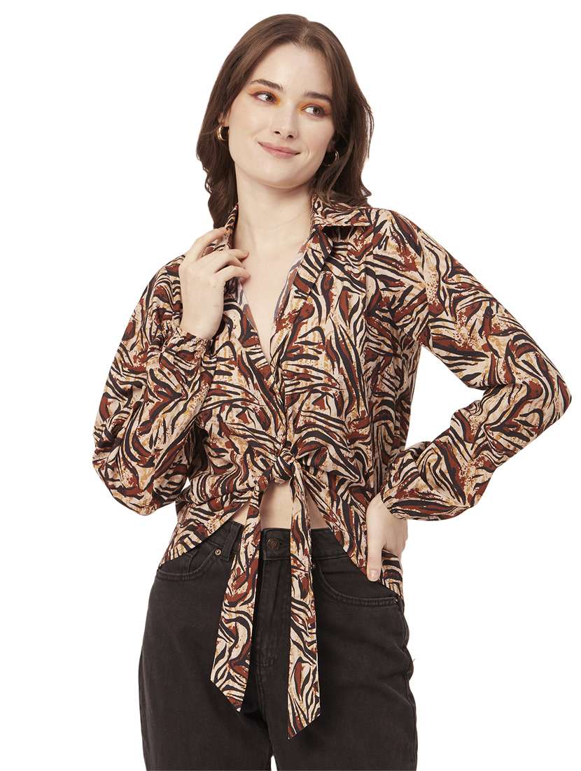 beige cotton blend crop shirt