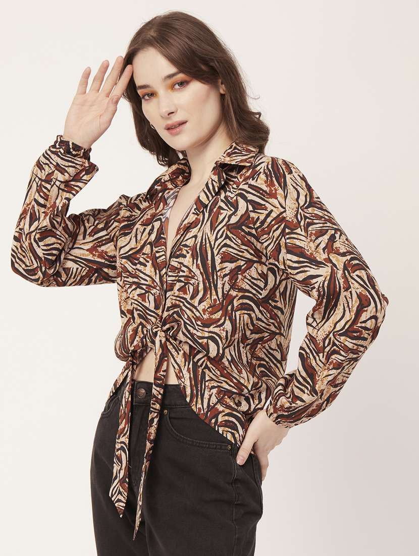 beige cotton blend crop shirt - 20031254 -  Standard Image - 2